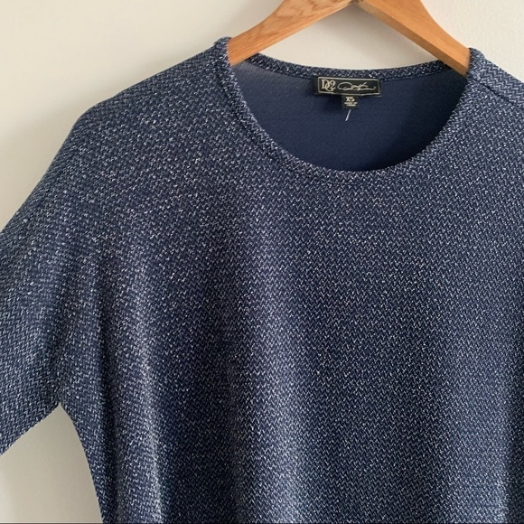 DIANE GILMAN Angled Hem Bateau Neck Top Eggplant Long Sleeve Blue Glitter - Picture 9 of 11